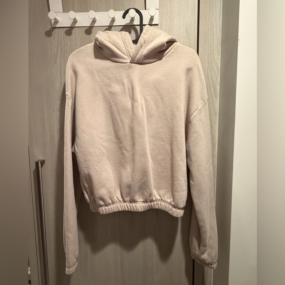 Zara Women's Cream Bubble Hem Hoodie Sweater